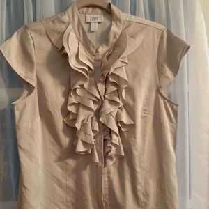 Loft ruffle front satin blouse
